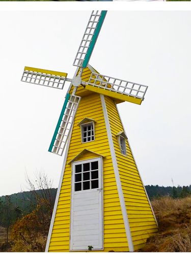 定做防腐木风车景观荷兰大型户外实木质风车户外装饰旋转摆件风车电动