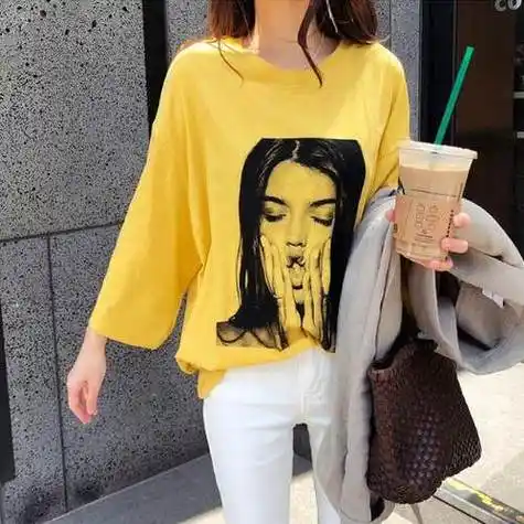 春夏季新款女装韩国代购theozzang正品宙松九分头像圆领纯棉t恤7折