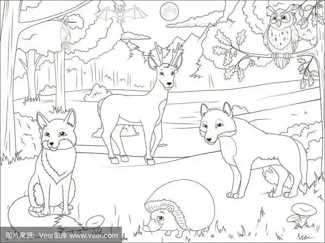 用卡通动物着色书森林