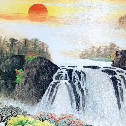 金吴针手工苏州刺绣苏绣成品挂画大客客厅山水画苏绣