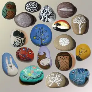 手绘鹅卵石头画i手工创意彩绘丙烯压盆石头摆件成品礼物包邮