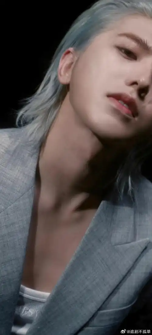 蔡徐坤银发背头狼尾##蔡徐坤深v银灰西装