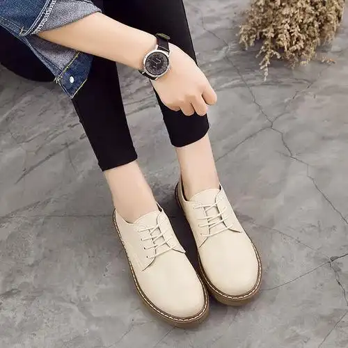百林猴单鞋女春秋真软皮女鞋平底平跟女士大码女生学生英伦风工作