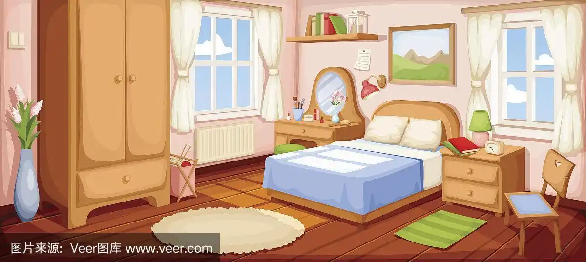卧室内.矢量插图.