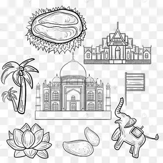 线描旅行元素泰国