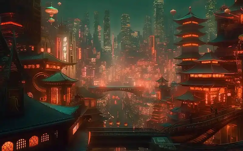 ai壁纸第64期望京城,领略中式赛博朋克风情