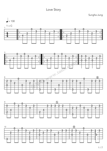 吉他谱 - love story(指弹版,郑成河)