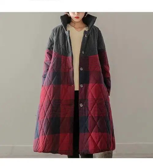 高端轻奢棉麻民族风棉大衣冬女长款棉衣连衣裙棉麻夹棉加厚外套冬装款