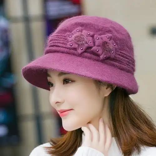 兔毛帽子女士秋冬天中老年妈妈毛线帽冬季加绒加厚保暖老人奶奶帽