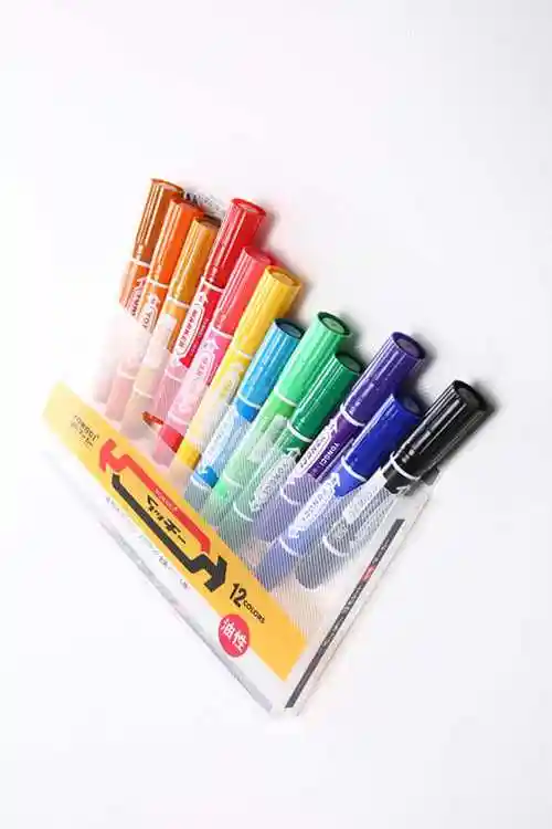 油性彩色大双头12色记号笔大头笔彩色记号笔广告笔马克笔淡蓝色10支17