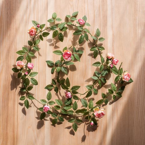 掬涵 安格斯缠绕玫瑰藤蔓仿真花藤墙面垂吊花艺造景装饰假花藤 粉色