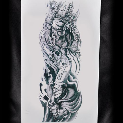 纹身贴全臂黑白无常纹身贴洗不掉全包半永久手臂图腾天使浮世绘