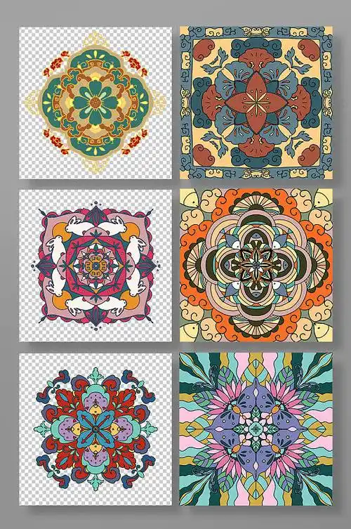 中式民族风纹样图案手绘插画元素