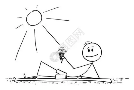 矢量卡通躺在海滩上享受阳光手握着冰淇淋的人图片素材