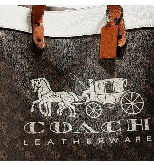 【官方直售】coach/蔻驰马车图案印花40号field托特包 ji/松露色/蓝鳍