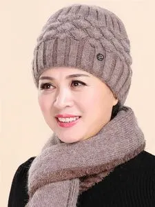 中老年女士帽子秋冬天妈妈帽保暖帽子中年奶奶帽毛线帽老人针织帽