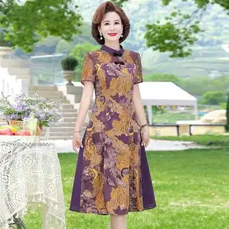 她诗兰连衣裙50到60岁新款夏季连衣裙夏季气质女装洋气新紫色xl建议