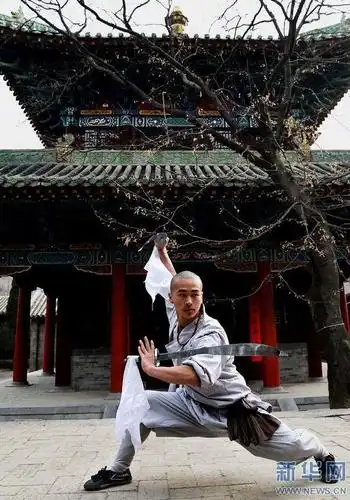 1月21日,来自印度的武僧汉斯在少林寺西方圣人殿内练功.