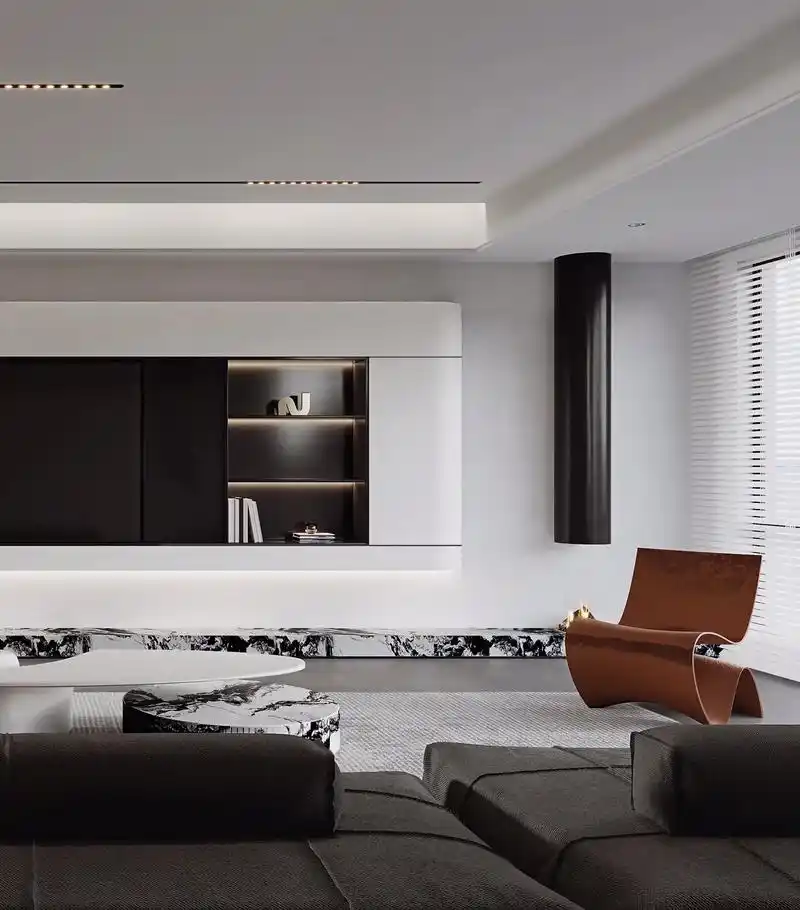 深圳装修250m05现代简约黑白复式客厅