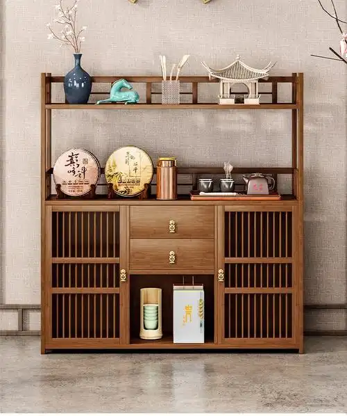 茶叶储存柜 茶柜茶水柜茶台茶桌侧边柜置物架实木办公室茶具茶叶收纳