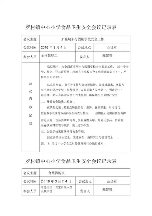 学校食品安全工作会议记录表