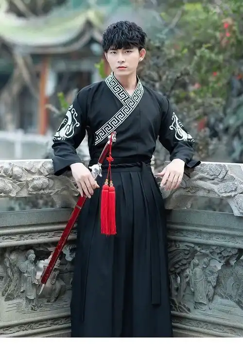 古装男汉服唐朝剑客侠客cos服古风日常改良武侠风学生表演服套装 图片