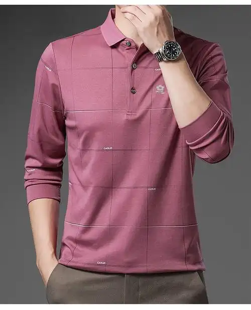 梦特娇时尚秋冬纯棉t恤男长袖翻领厚款中年爸爸装男士商务休深绿165