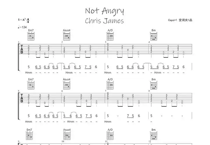 not angry吉他谱_chris james_g调弹唱吉他谱80%原版 - 吉他世界