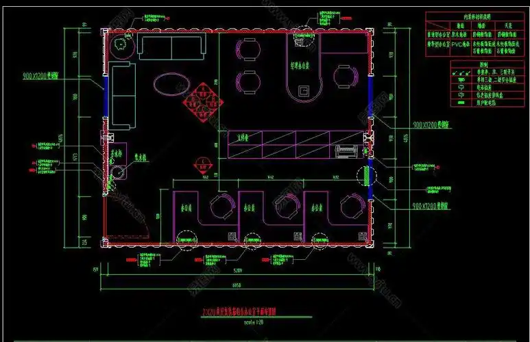 全套施工图,办公室立面图,办公室平面图,洽谈室平面布置图,洽谈室天花