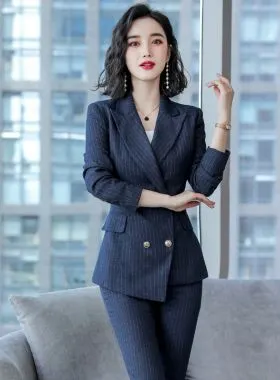 条纹西装套装女秋冬气质女士正装套装女职场高端职业装西服工作服