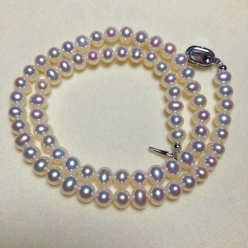 6毫米近圆近无瑕强光白透粉亮长度s925纯银扣天然淡水珍珠颈项链