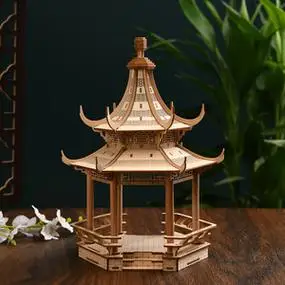 中国木质古建筑模型揽虹亭子制作材料手工拼装中式榫卯结构八角亭