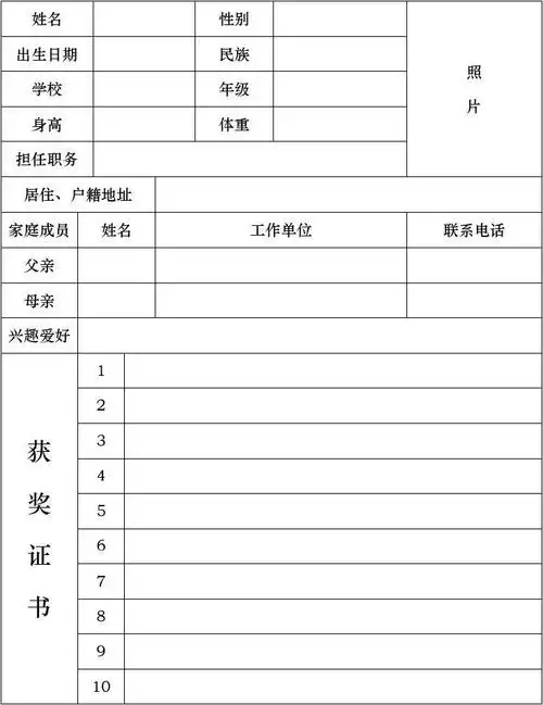小升初学生个人简历表及自荐信