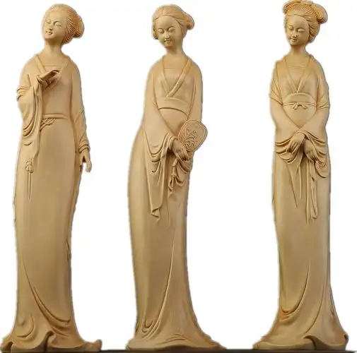 桧木雕刻窈窕淑女实木人物江南美女古典宫廷家居木雕