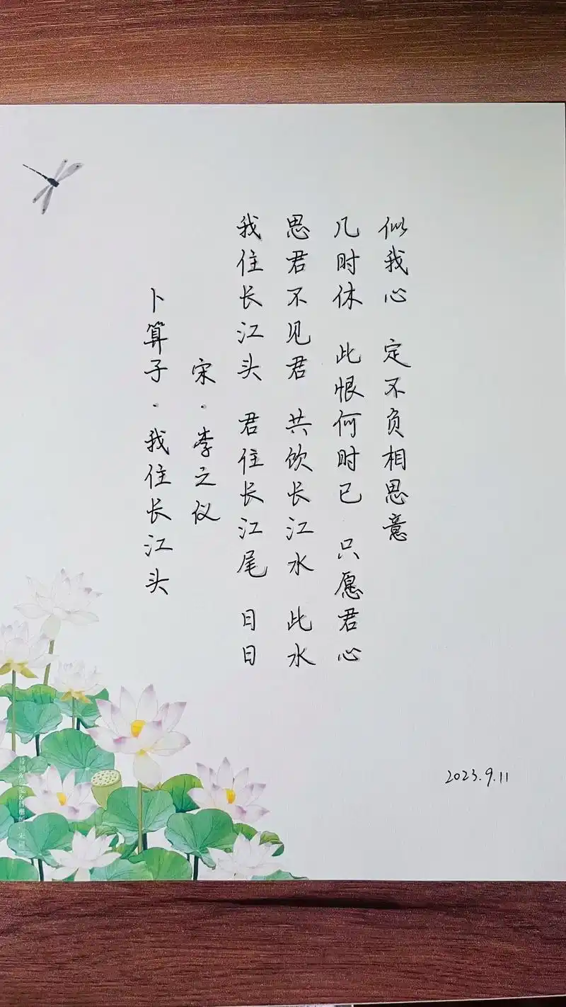 练字帖-宋词 今天比较喜欢的一篇.卜算子·我住长江头     - 抖音