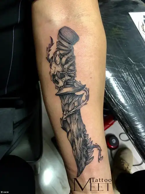 骷髅刀_纹身图案手稿图片_杜毅的纹身作品集