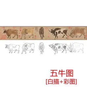 五牛图白描图