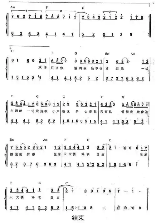 想自由钢琴简谱-虫虫乐谱