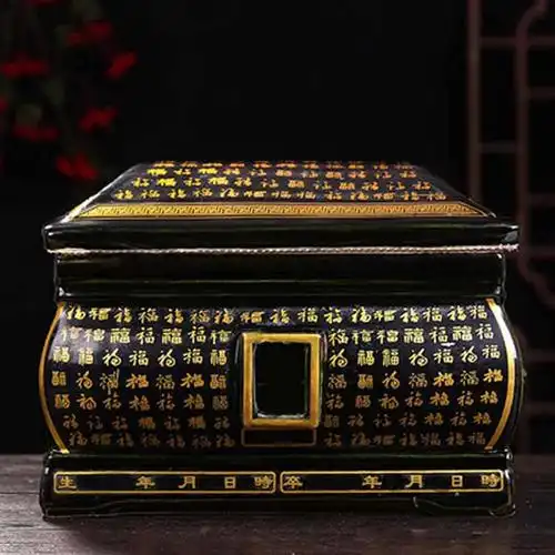 福佑家人陶瓷骨灰盒 加大黑色男用女款陶瓷骨灰盒 景德镇男女棺材寿盒