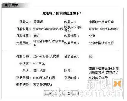 发帖人贴出的电子回单.