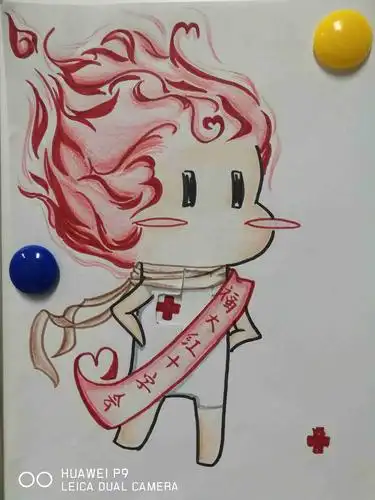 这个是晚上小朋友设计出来的福州大学红十字会的卡通人物,可惜,名字
