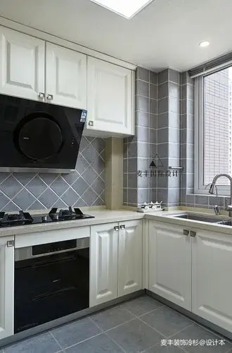 美式厨房蓝色瓷砖设计图 – 设计本装修效果图