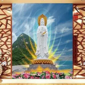 佛堂寺庙南海观音菩萨墙纸壁画3d玄关客厅屏风背景佛像墙纸
