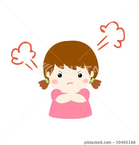 插图素材: cute cartoon angry girl character vector.