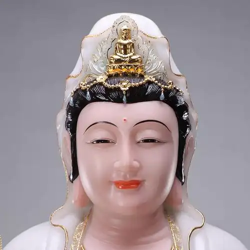 涛羽汉白玉观音佛像供奉家用石雕微笑观音菩萨摆件