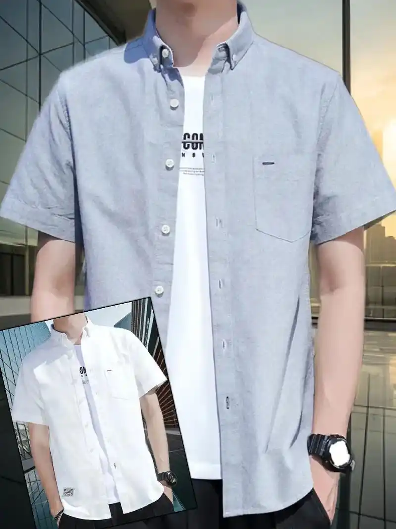 罗蒙男士短袖衬衫,夏季必备的时尚单品.这款薄款休闲半袖衬衣
