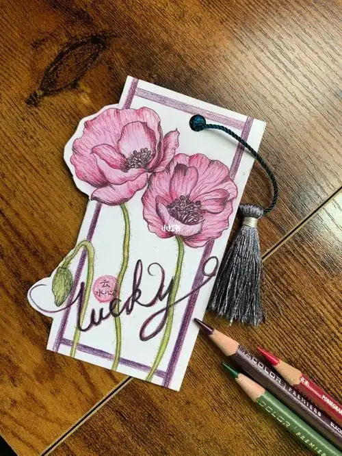 彩铅绘画虞美人书签