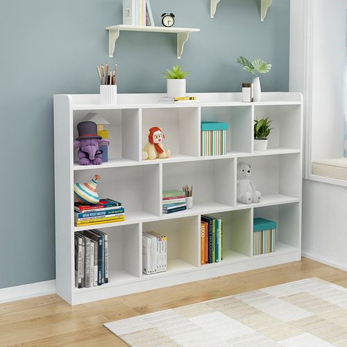 实木书架落地简约儿童书架置物架学生教室矮柜组合格子白色书柜