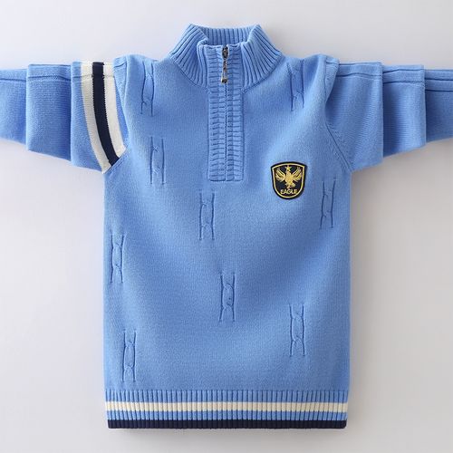 男童秋冬毛衣拉链中大针织上衣男孩圆领套头毛衣