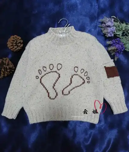 大脚丫 儿童棒针卡通图案圆领毛衣-编织教程-编织人生